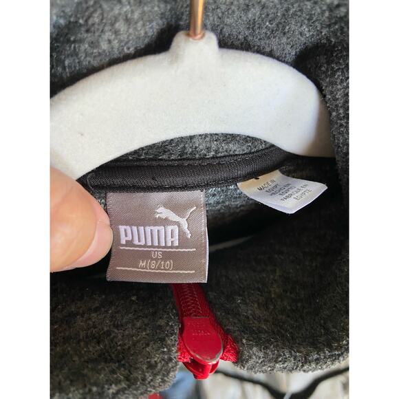 Puma Boys Fleece Jacket Sz M 8 10 Gray Red Full Front Zip Lightweight‎ Layering - Picture 8 of 9